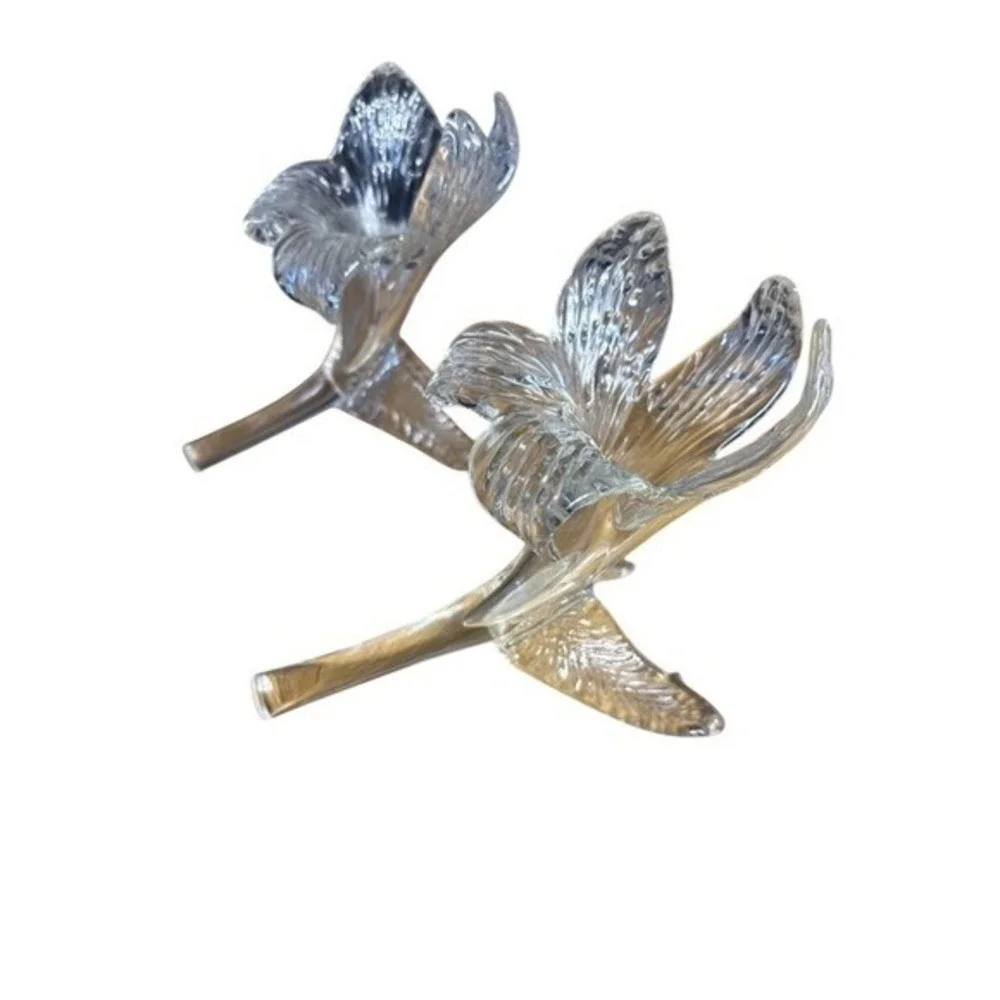 2 Vintage Clear Glass Lily Shaped Bud Vases /Candle Holders Hand Blown GIFT RARE